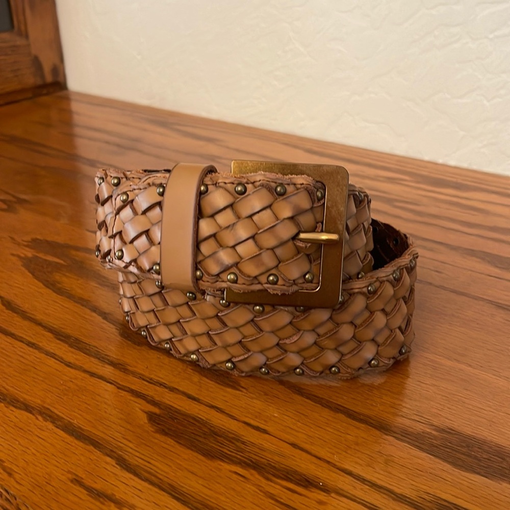 Cabbie wide, leather, braided, studded belt size small